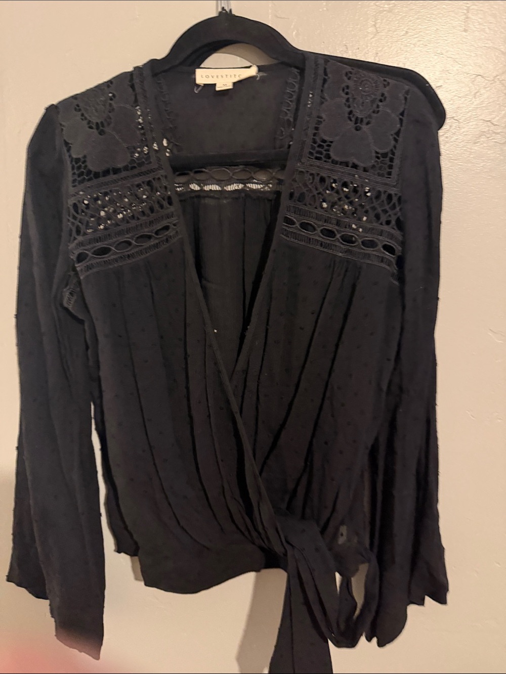 lovestitch Black Lace-Trim Wrap Top